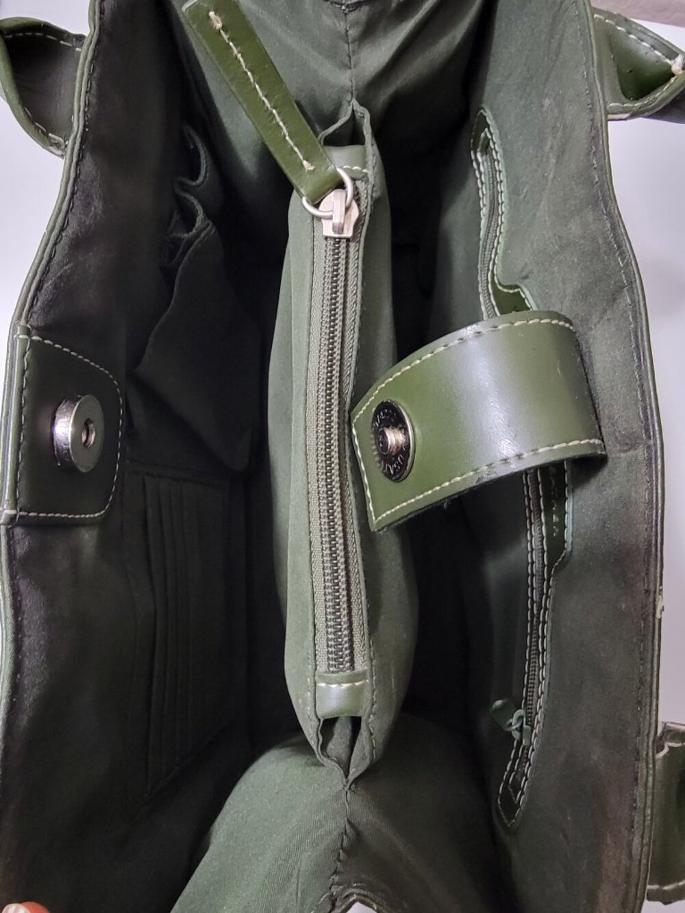 Wilsons Leather Green Structured Satchel Tote Handbag Silver Hardware Purse - Picture 8 of 12